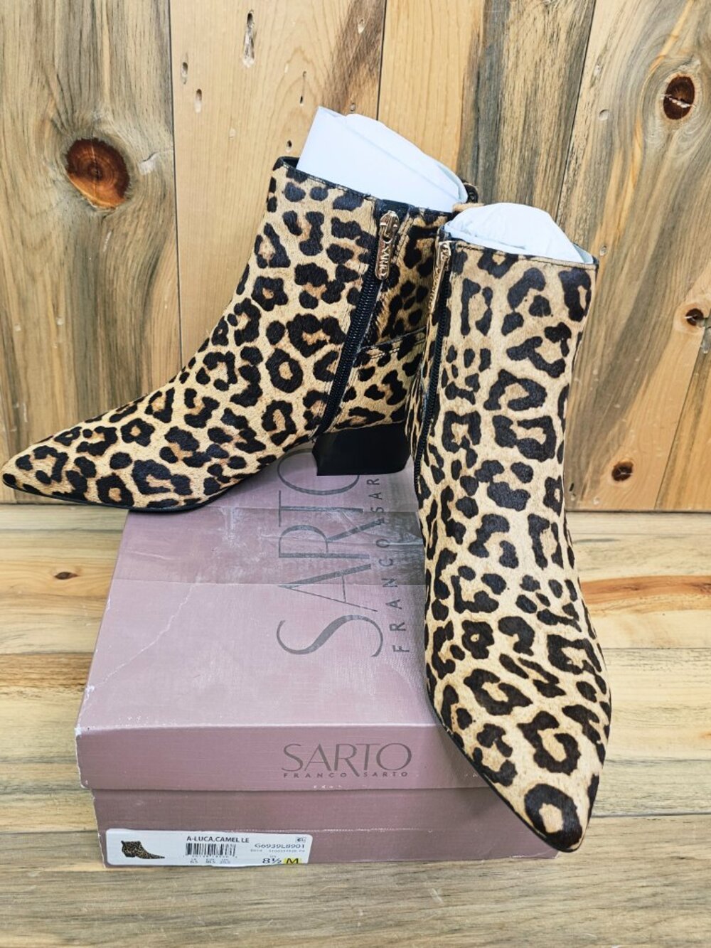 Franco Sarto Luca Leopard Print Pointed Toe Bootie Size 8.5